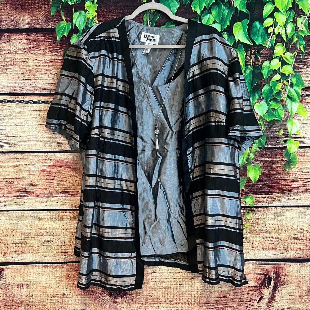 Vintage Dawn Joy II Jacket Blouse Necklace Womens 24W Plus Size Striped Cardigan